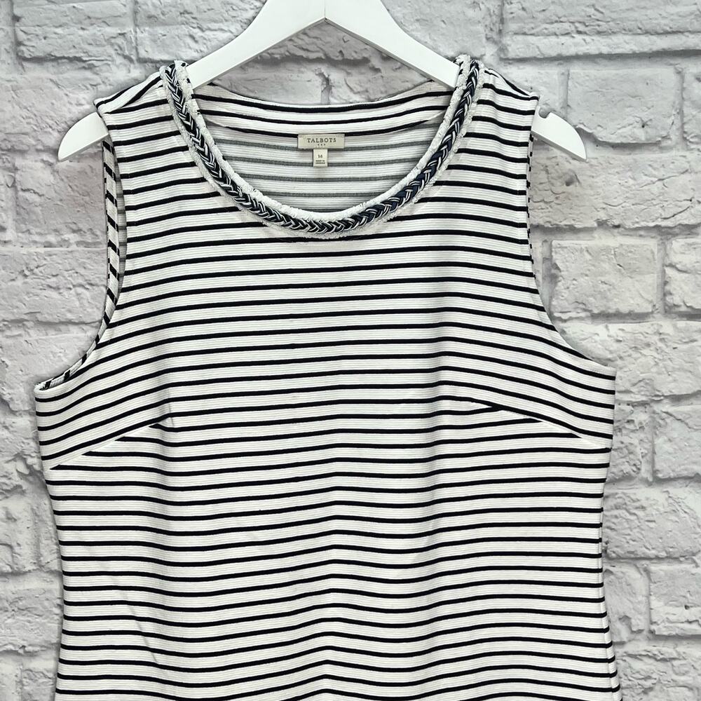 Talbots Sleeveless Sheath Dress White Blue Striped Braided Detail Nautical 14 - Picture 2 of 5